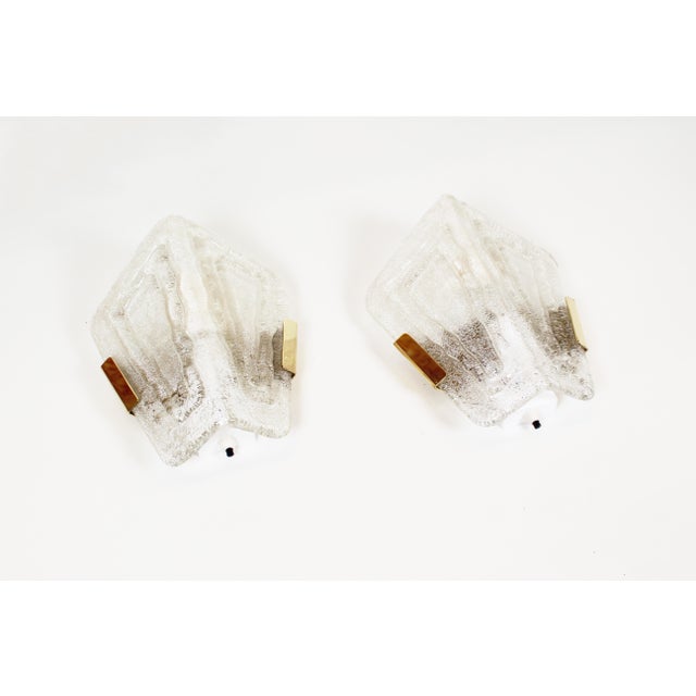 Ice Glass and Brass Wall Lamps from Hillebrand Lighting, 1970s, Set of 2 For Sale - Image 3 of 11