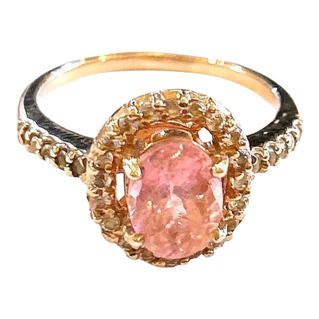 Bochic “Orient” Pink Tourmaline & Topaz Vintage Cluster Ring Set 18k & Silver, Size 10 For Sale