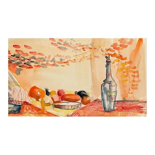 1953 Robert Colborne Fruit and Wine Bottle Still Life Painting For Sale