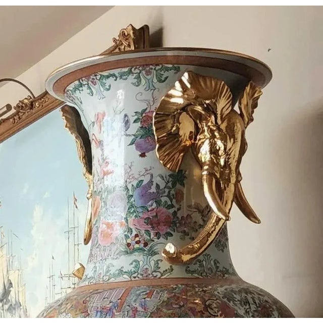 Pair of Monumental Mid-20th Century Chinese Famille Rose Palace Vases For Sale - Image 11 of 17