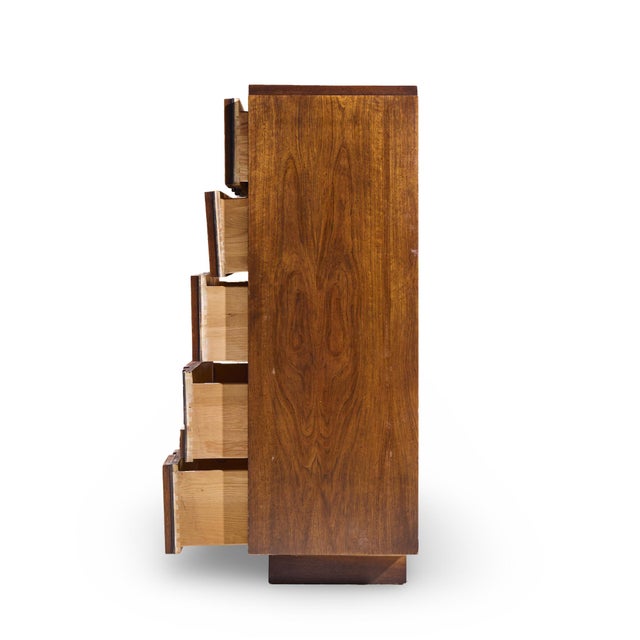 Mid 20th Century Lane Staccato Brutalist Mid Century Walnut Highboy Dresser For Sale - Image 5 of 7