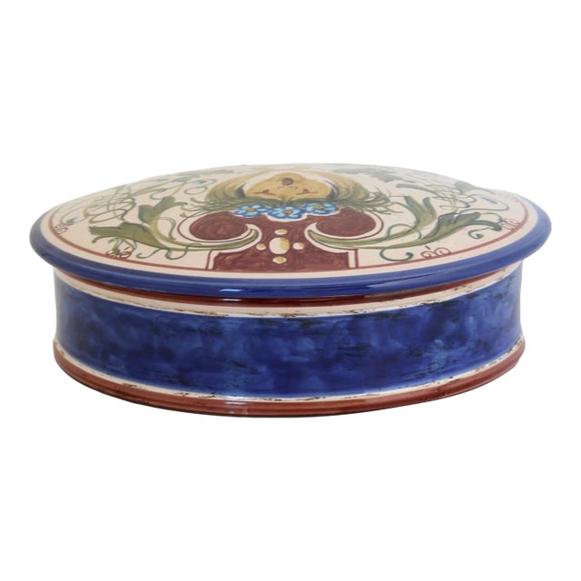 Vintage Large Italian Deruta Covered Dish For Sale