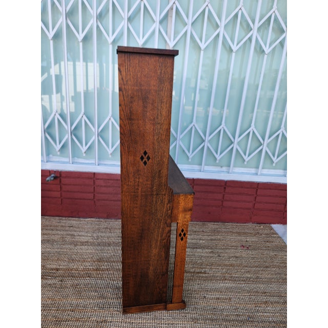 Antique Mission Style Wood Secretary Desk Hutch Stained Glass For Sale - Image 9 of 12