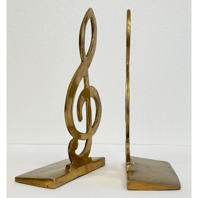 Vintage Brass Treble Clef Bookend Pair For Sale - Image 4 of 5