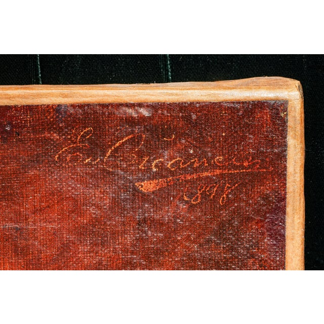 Refined Formal Victorian Era Tuxedo Gentleman Antique French Oil Painting on Canvas For Sale - Image 12 of 13