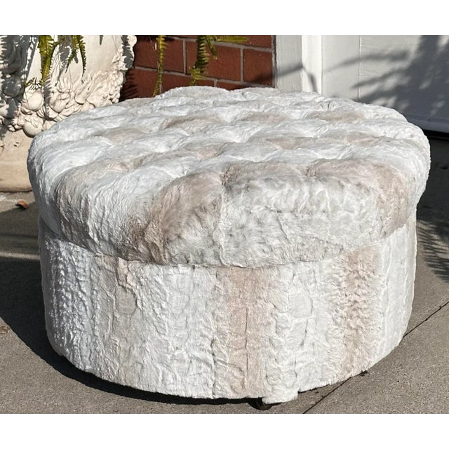 Modern Designer Faux Rabbit Fur Round Ottoman Pouf by Randy Esada Designs For Sale In Los Angeles - Image 6 of 6