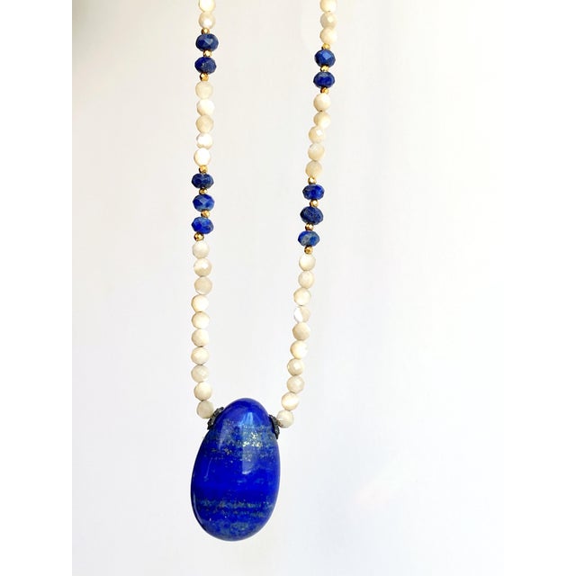 2020s Artisan Lapis Lazuli & Mother of Pearl Sterling Silver Three Piece Jewelry Parure Set For Sale - Image 5 of 9