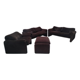 Maralunga Sofa, Armchair and Ottoman by Vico Magistretti for Cassina, 1973, Set of 4 For Sale