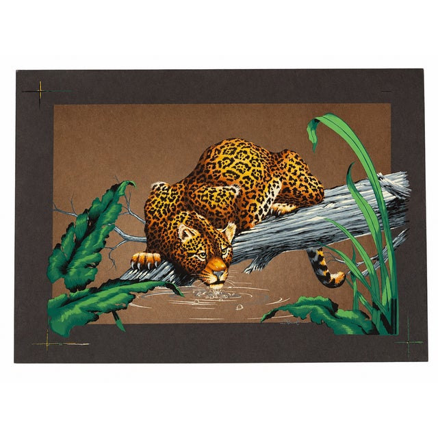 Vintage Mid-20th Century Mission Hand Print of California “Drinking Leopard” Serigraph by James Bunnell For Sale