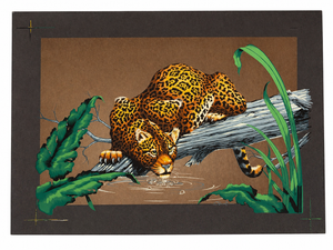 Vintage Mid-20th Century Mission Hand Print of California “Drinking Leopard” Serigraph by James Bunnell