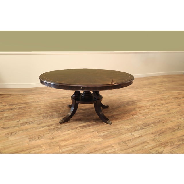 Wood Large Round Expanding Poker Table and Dining Table W Leaf Storage For Sale - Image 7 of 12