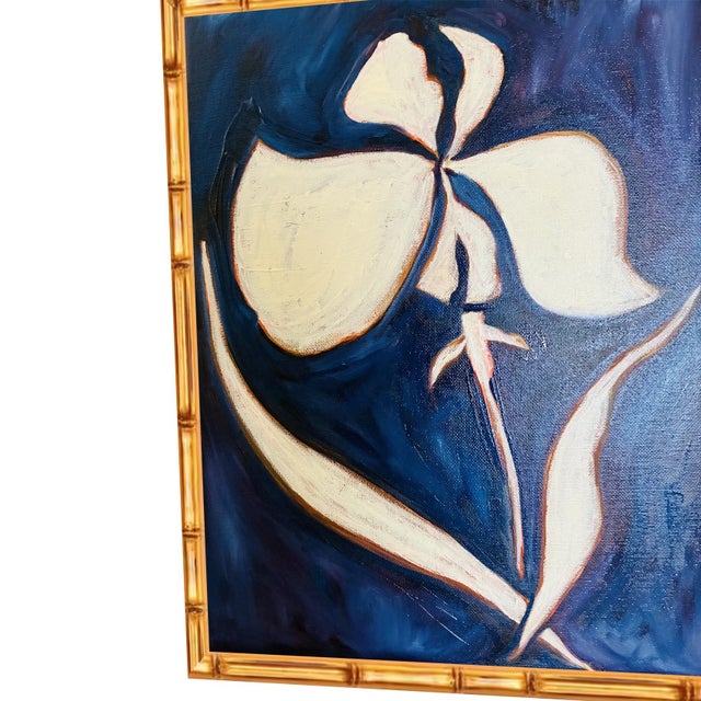 Abstract Expressionism Original Iris Flower Painting in Gold Bamboo Frame, Oil on Canvas, 11" X 14" by Tatiana Duperault For Sale - Image 3 of 5