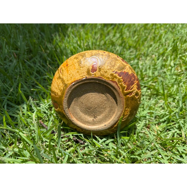 Vintage 5” Organic Studio Pottery Bottle Vase in Olive Drip Glaze For Sale - Image 9 of 11