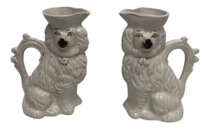 Antique English Staffordshire Spaniel Pitchers - a Pair
