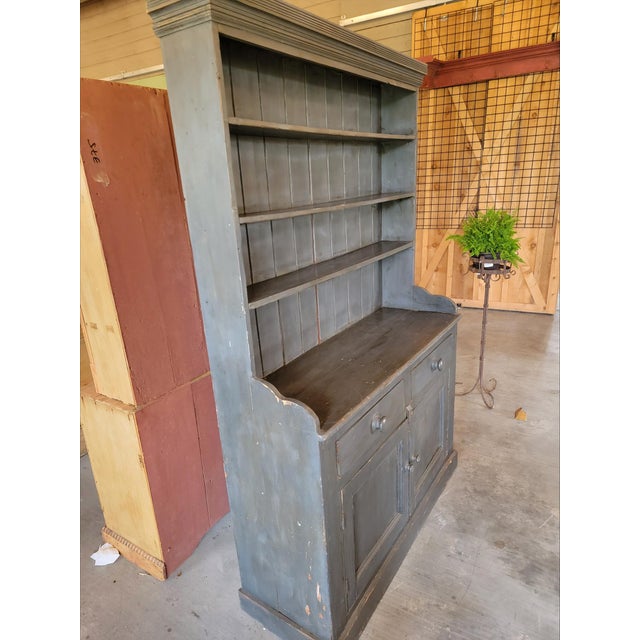 Antique Rustic One Piece Pine Dresser From Southern England in a Wonderful Grey/Blue Color - Circa 1890 For Sale - Image 9 of 17