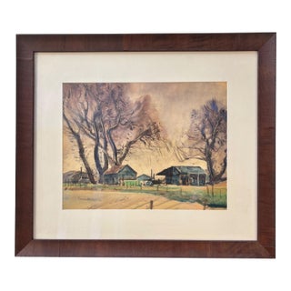 Paul Lauritz Original Watercolor - Rural Landscape With Bare Trees, Early-Mid 20th Century For Sale