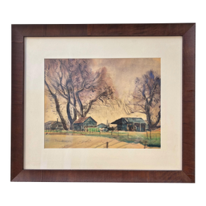 Paul Lauritz Original Watercolor - Rural Landscape With Bare Trees, Early-Mid 20th Century