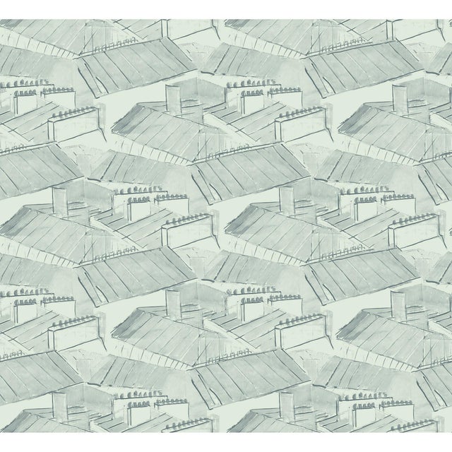 Rooftops Wallpaper by Paule Marrot in Slate Green For Sale