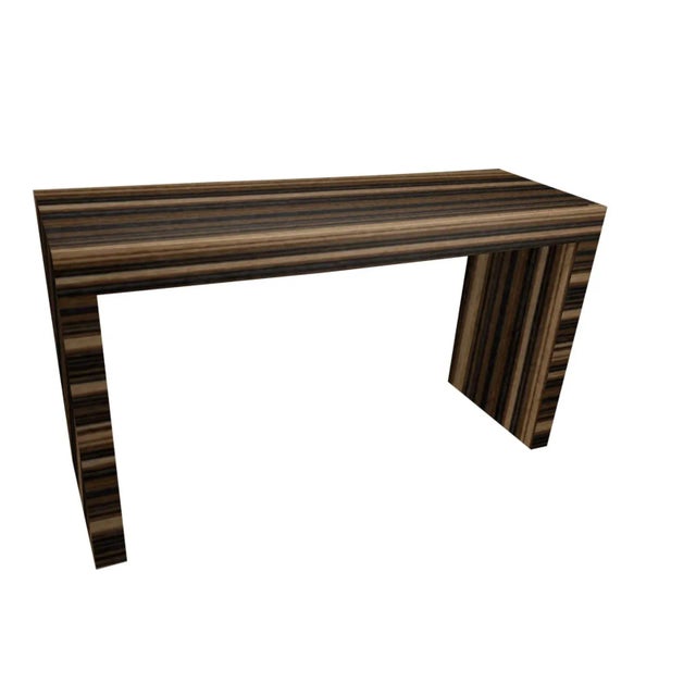 Modern mid century style modern console with dark Madagascar custom zembrano finish.The console is made of solid alder and...
