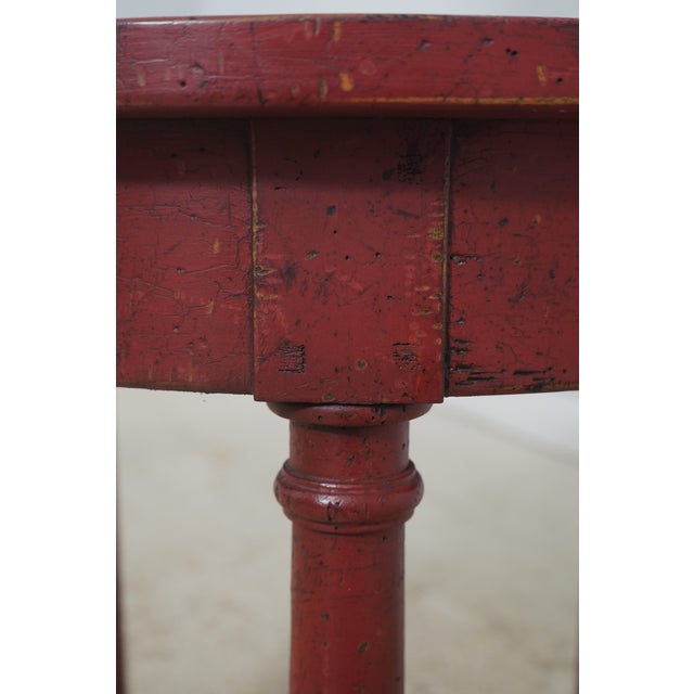 Round Red Painted Primitive Side Table For Sale - Image 4 of 12