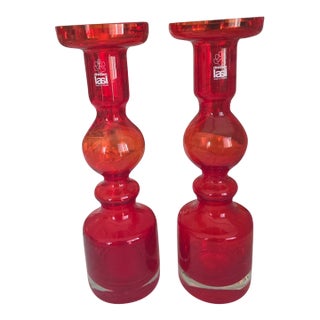 Mid 20th Century Pair of Red Glass Vases Titled 'Pompadour' by Nanny Still for Riihimäen Lasi Oy, Finland For Sale