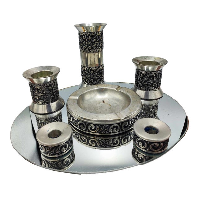 Vase and Candlesticks in Pewter from Haugrud, Norway, Set of 6 For Sale