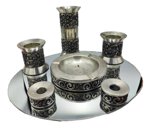 Vase and Candlesticks in Pewter from Haugrud, Norway, Set of 6