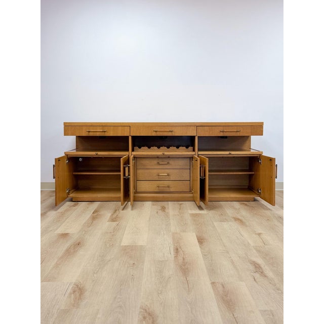 Stanley Buffet Credenza With Wine Rack and Lighted Bar MCM Entertainment Console For Sale - Image 10 of 17