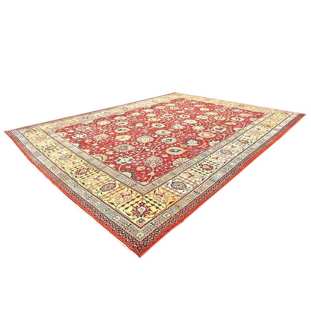 Persian Antique Persian Tabriz Pahlavi Wool 10X13 Red, Ivory & Gold Handmade Area Rug #1142546 For Sale - Image 3 of 9