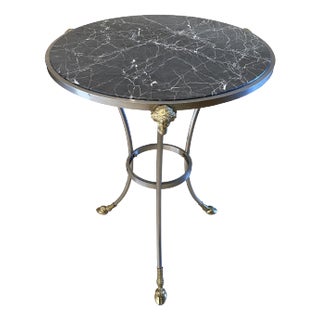 Parisian Maison Jansen Style Iron and Brass Side Table With Black Marble Top For Sale
