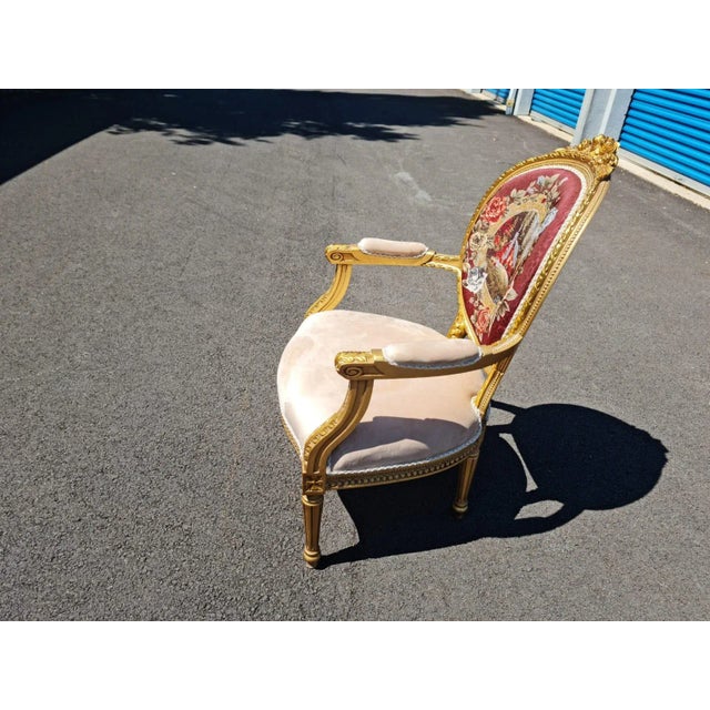 2020s Gilded French Louis XVI Style Armchair /Chair With Simple Back Design For Sale - Image 5 of 9