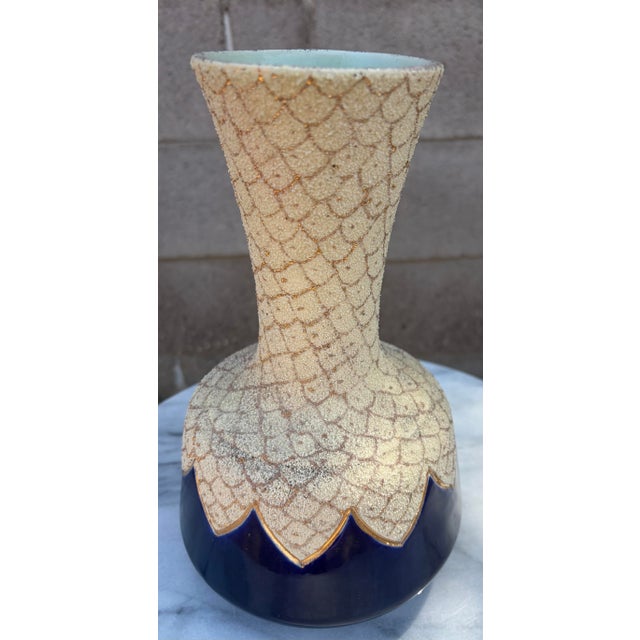 Description An authentic 19th-century English Victorian sanded majolica art pottery vase manufactured by Thomas Forester &...