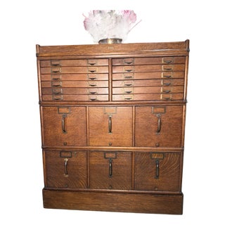 Antique Globe Brand Oak Stacking File Card Catalog Cabinet Circa 1900 For Sale