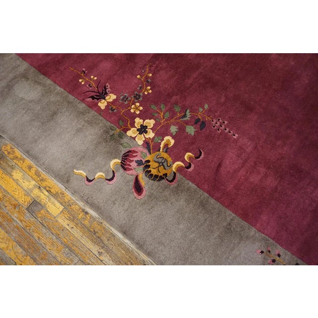 Textile 1920s Purple Floral Minimalist Antique Chinese Art Deco Rug 9' X 11' 4" Knotted Wool Carpet For Sale - Image 7 of 10