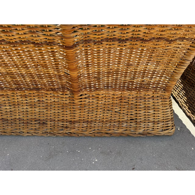 Vintage 72” Handwoven Rattan Sofas With Large Braid Trim, Pair For Sale - Image 16 of 17