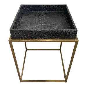 Contemporary Embossed Leather Top Tray Table on Open Frame by Theodore Alexander