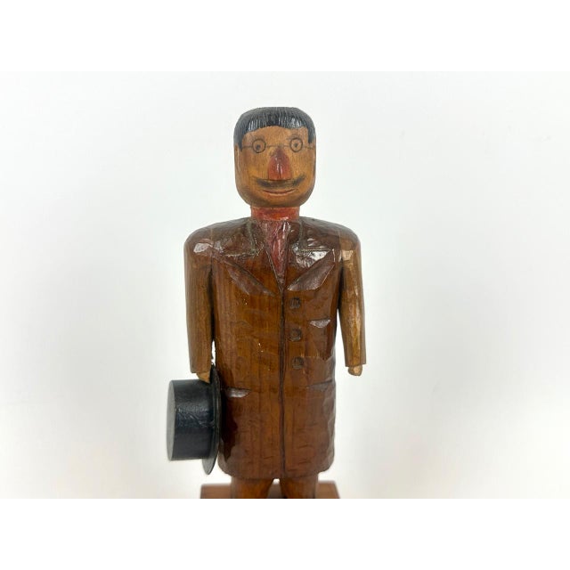 Swedish Wooden Hand Carved Man with Hat Sculpture with Money Box, 1910s For Sale - Image 10 of 12