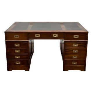 Classic English Desk with Black Leather For Sale