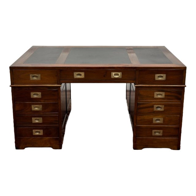 Classic English Desk with Black Leather For Sale