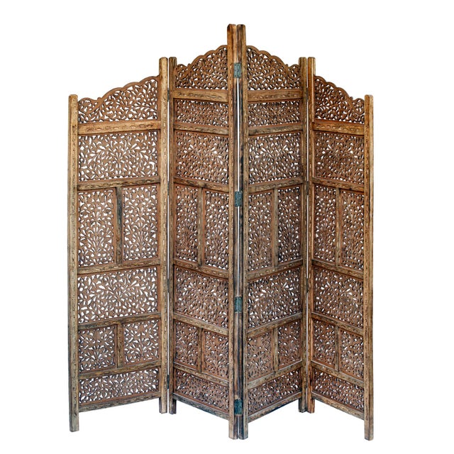 A Lovely Vintage Handcrafted Wood Screen from India. A work of Art on it's own or could also be utilized as a Room Divider...
