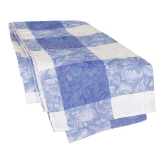 Blue & Ivory Tablecloth & 8 Napkins For Sale