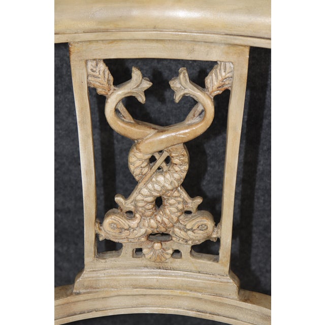 Set of 4 19th C. Italian Directoire Style Painted Dolphin Arm Dining Chairs For Sale - Image 14 of 15