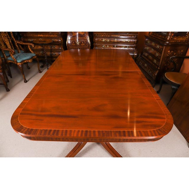 Brown Vintage Regency Revival Flame Mahogany Dining Table and Chairs, Set of 11 For Sale - Image 8 of 14