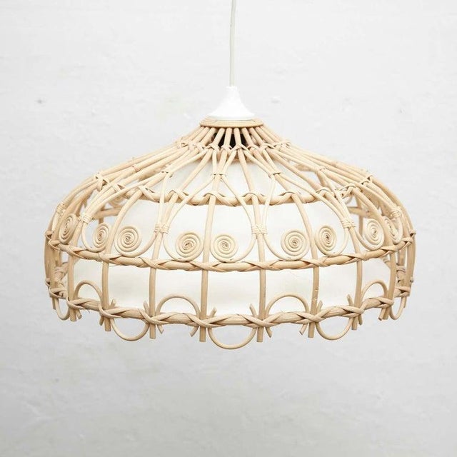 Rustic Traditional Rattan Ceiling Lamp, 1980 For Sale - Image 8 of 10