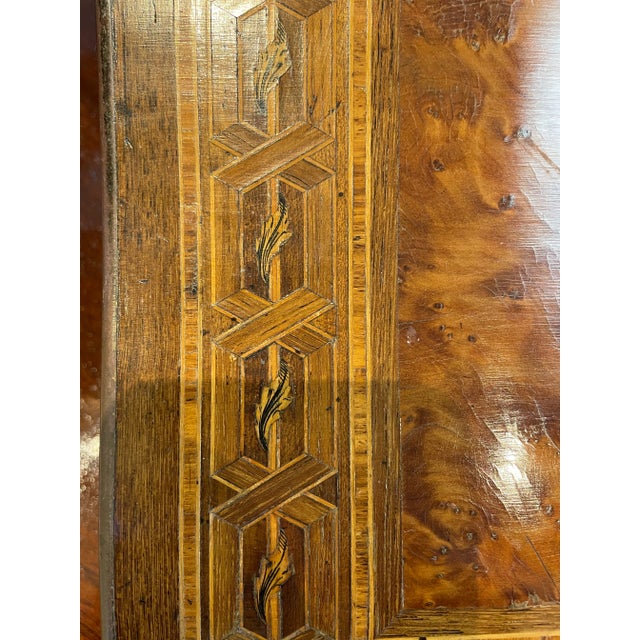 Wood Vintage Burlwood Portable Writing Desk With Inlaid Medallion For Sale - Image 7 of 7