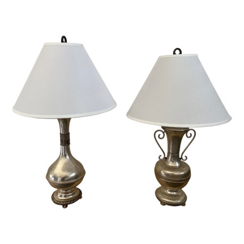 Vintage Metal Table Lamps With Lampshades Set of