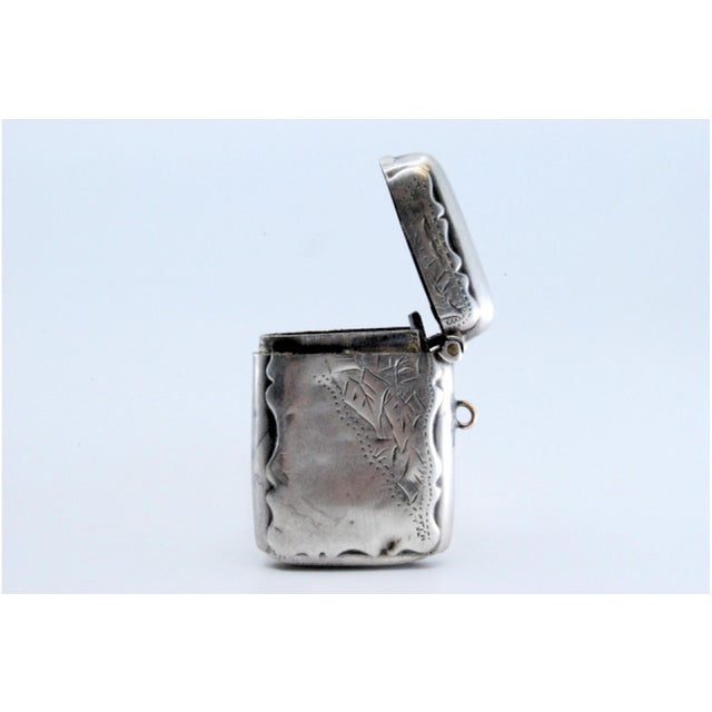 Metal Silver Matchbox with Engraved Plant Motifs Surrounding Monogram Card For Sale - Image 7 of 11