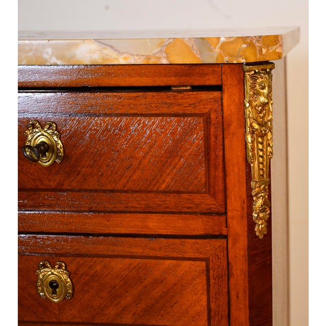 Wood 1920s Antique French Louis XV Walnut Satinwood Inlay & Marble Top Lingerie Stand For Sale - Image 7 of 18