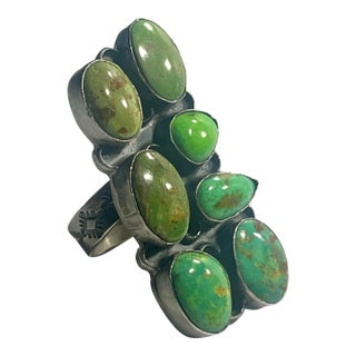 Native American Statement Ring Sterling Silver Turquoise For Sale