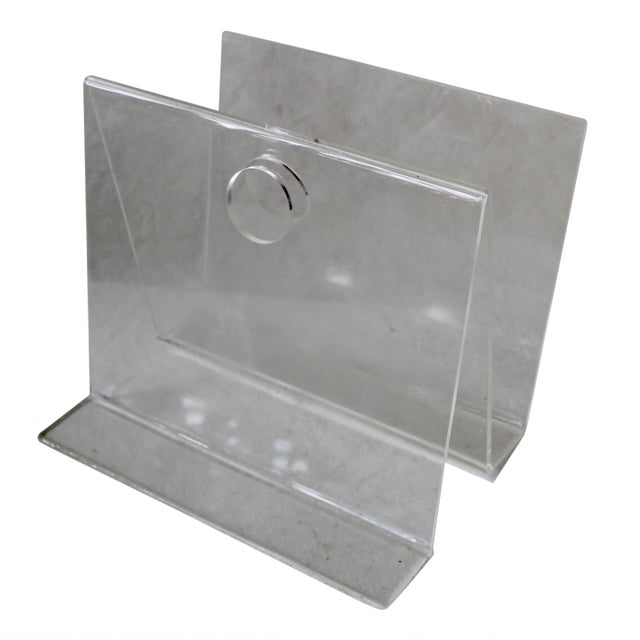 Vintage Mid Century Modern Lucite Acrylic "W" Shaped Magazine Rack For Sale